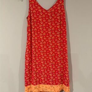 GAP Red Floral Mini Slip Dress with Peach Hem